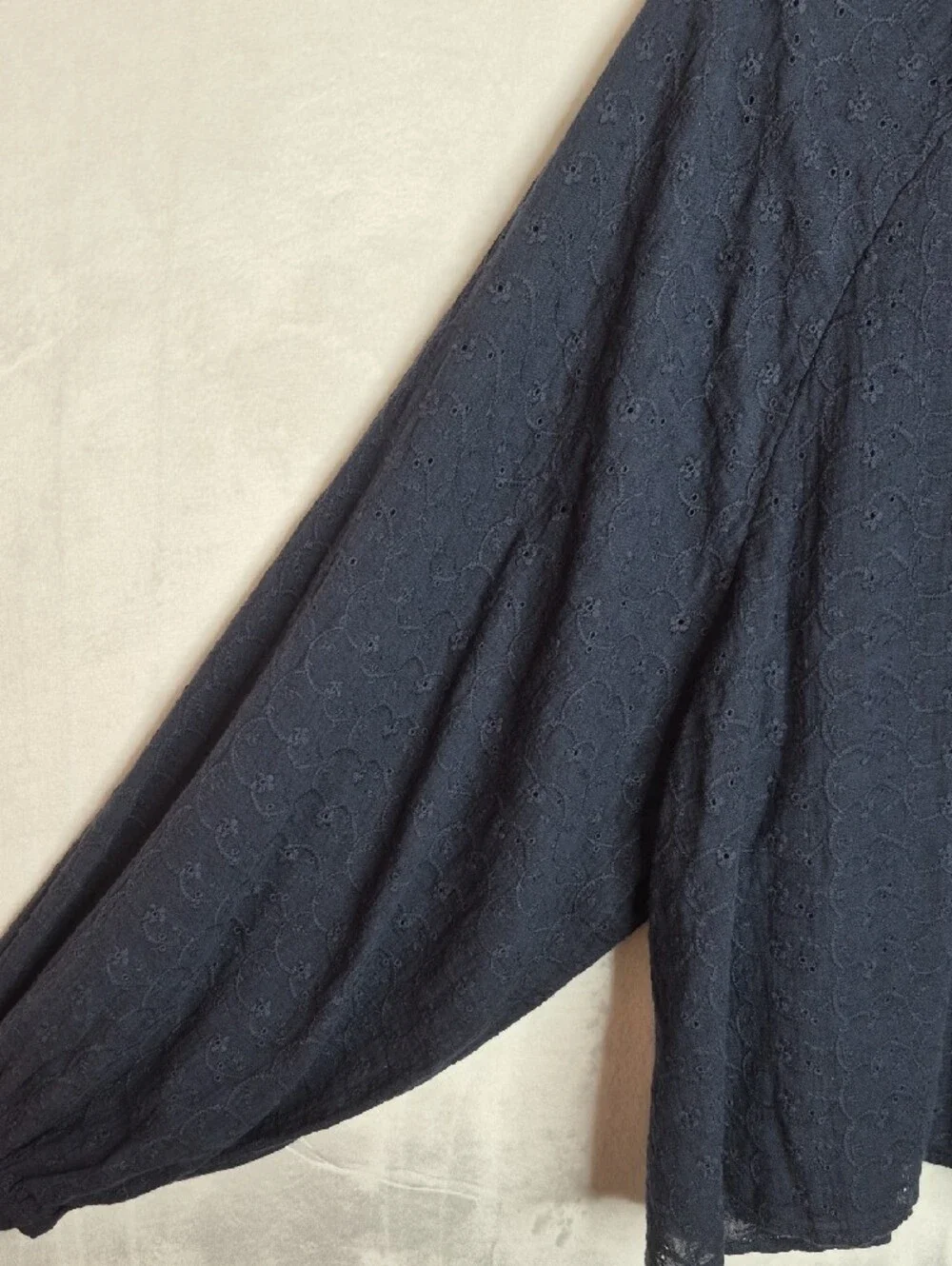 NWT Free People Navy‎ Blue Eyelet Button Up Blouse Boho Oversized XS Flaw